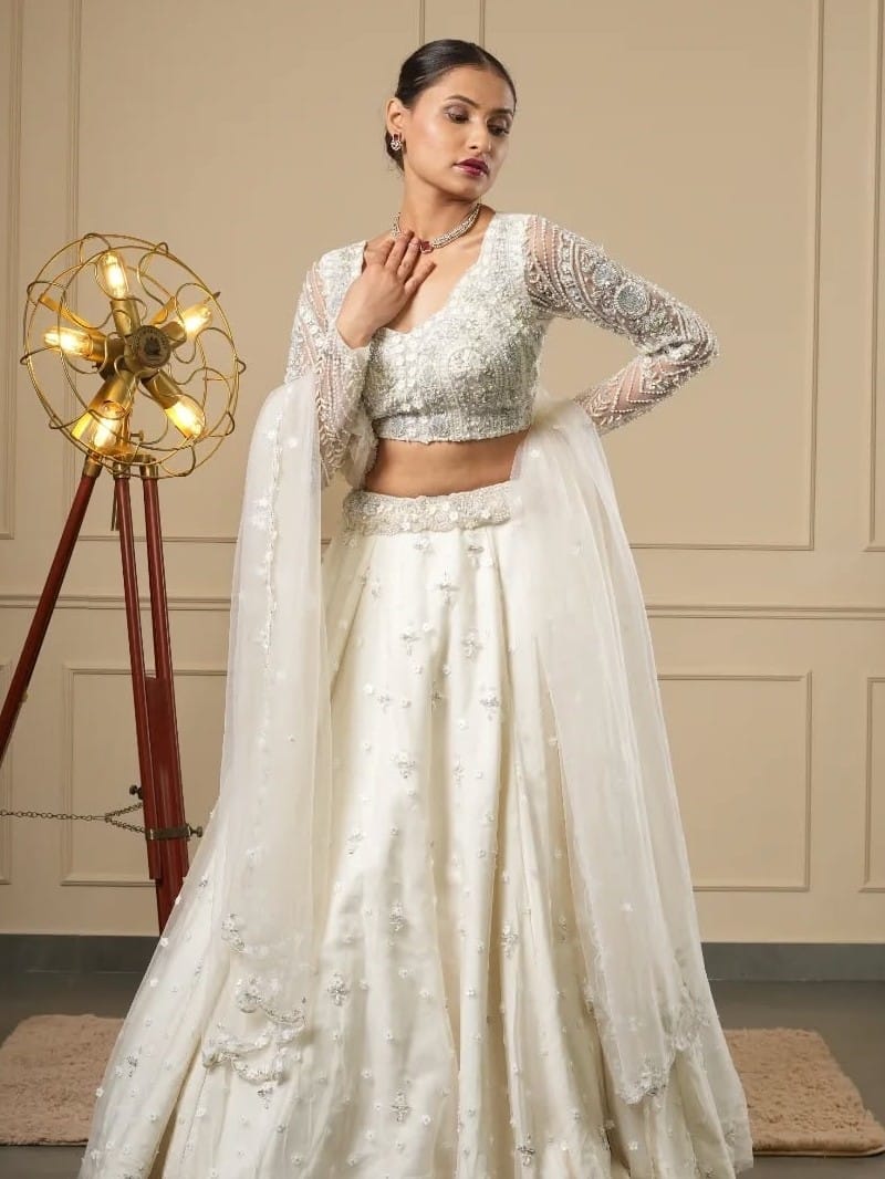 WHITE KALKI NET LEHENGA CHOLI