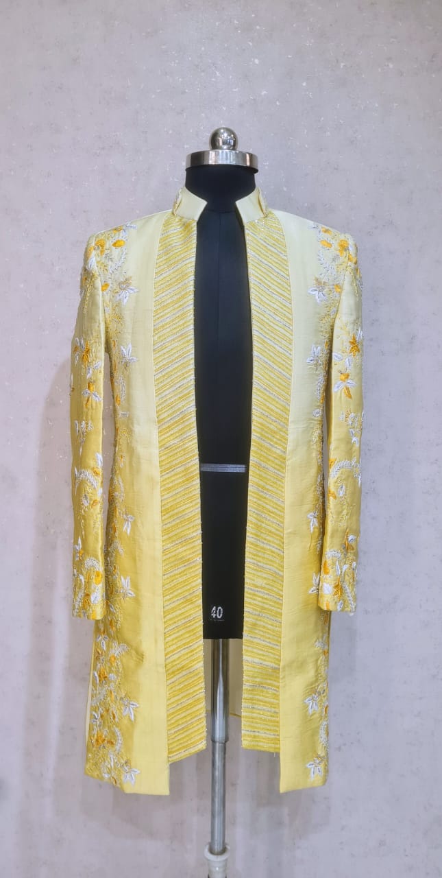 YELLOW HEAVY WORK SHERWANI SET